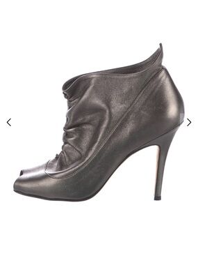 Manolo Blahnik Black Leather Peep-Toe Ruched High Heel Bootie